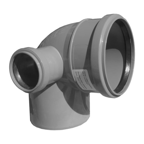Отвод канализационный PP-H с выходом левый серый Дн 110-110 87гр б/нап в/к VALFEX в Уфе