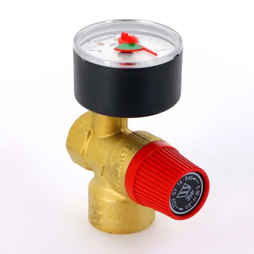 Клапан предохранительный латунный пружинный с манометром с внутренней резьбой SVM30 Watts 15 мм 1/2" в Уфе
