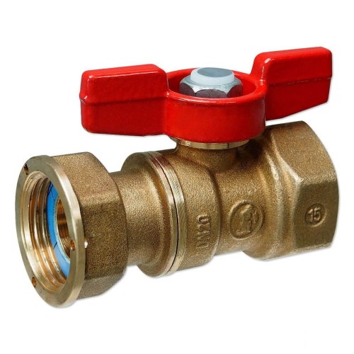 Кран шаровый латунный стандартнопроходной для счетчиков с ручкой-бабочкой НР-накидная гайка Ру 42 R254P Giacomini 15х71 мм 1/2" в Уфе