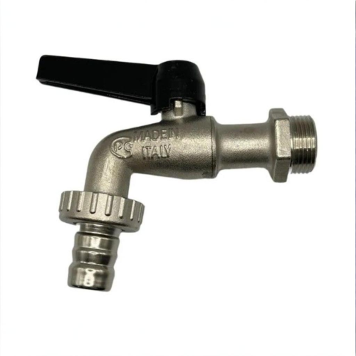 Кран шаровый латунный угловой стандартнопроходной с ручкой-рычагом НР-штуцер Ру 16 Bugatti 689 Bugatti 10 мм 1/2" в Уфе