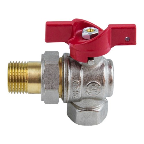 Кран запорный латунный угловой полнопроходной с ручкой-бабочкой ВР-НР-накидная гайка Ру 25 BV.533 MVI 20 мм 3/4" в Уфе