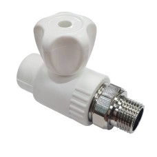 Кран полипропиленовый PP-R запорный прямой стандартнопроходной НР белый ручка-вентиль для радиатора Ру 10 Pro Aqua 25 мм 3/4" ГОСТ 32415-2013