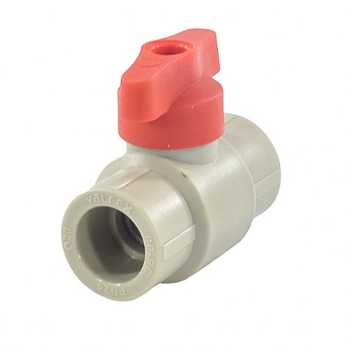 Кран полипропиленовый PP-R запорный прямой стандартнопроходной с внутренней пайкой серый ручка-бабочка Ру 25 VALFEX 25 мм ГОСТ 32415-2013 в Уфе