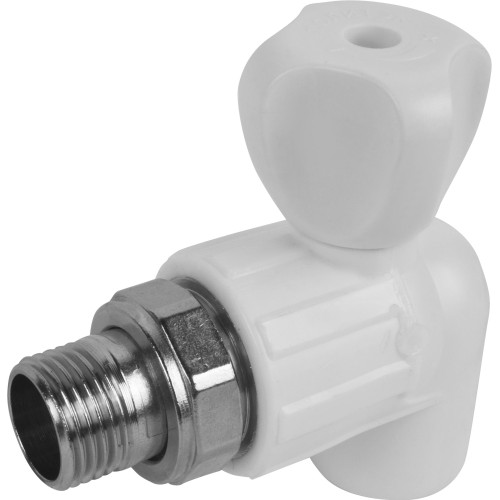 Кран полипропиленовый PP-R запорный угловой стандартнопроходной НР белый для радиатора Ру 25 VALFEX 25 мм 3/4" ГОСТ 32415-2013 в Уфе